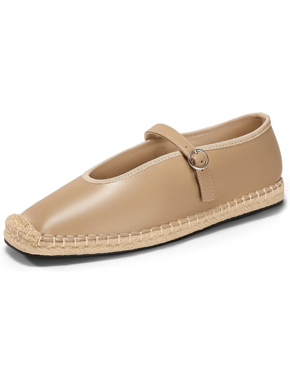Coutgo Women’s Tan Mary Jane Espadrille Flat